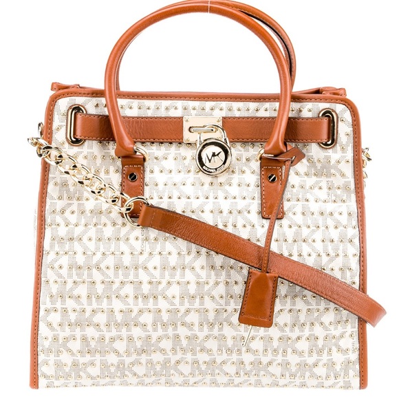 Michael Kors Large Hamilton Vanilla Studded NWT $498 Rare - Picture 5 of 5